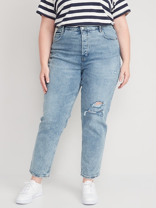 Image number 7 showing, Extra High-Waisted Button-Fly Sky-Hi Straight Ripped Jeans for Women