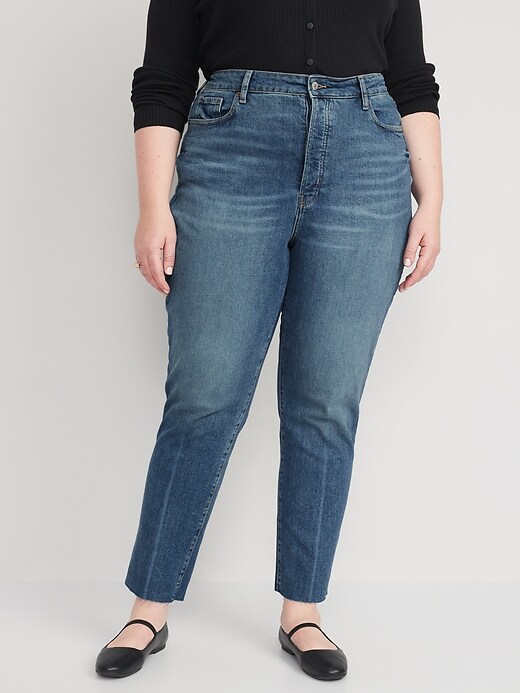 Higher High-Waisted Button-Fly O.G. Straight Cut-Off Jeans for Women ...