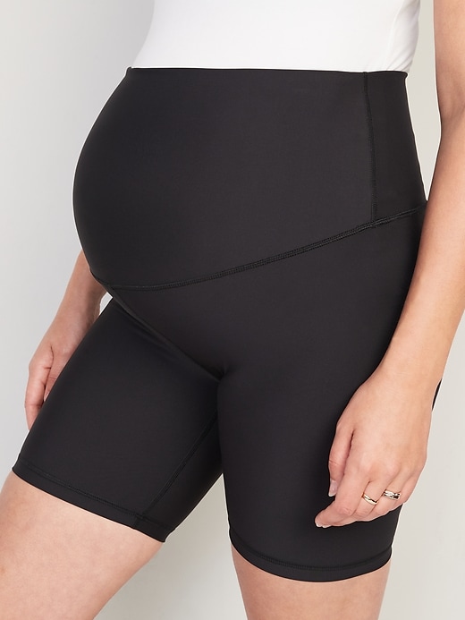 Image number 4 showing, Maternity Full Panel PowerSoft Biker Shorts -- 8-inch inseam