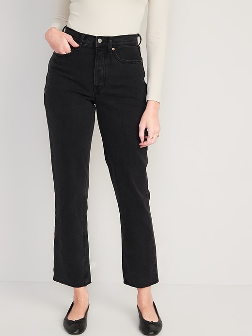 Curvy Extra High-Waisted Button-Fly Sky-Hi Straight Cut-Off Ankle Jeans ...