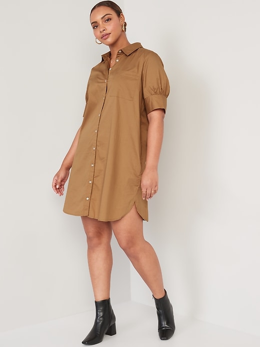 Image number 5 showing, Puff-Sleeve Cotton-Poplin Shirt Dress for Women