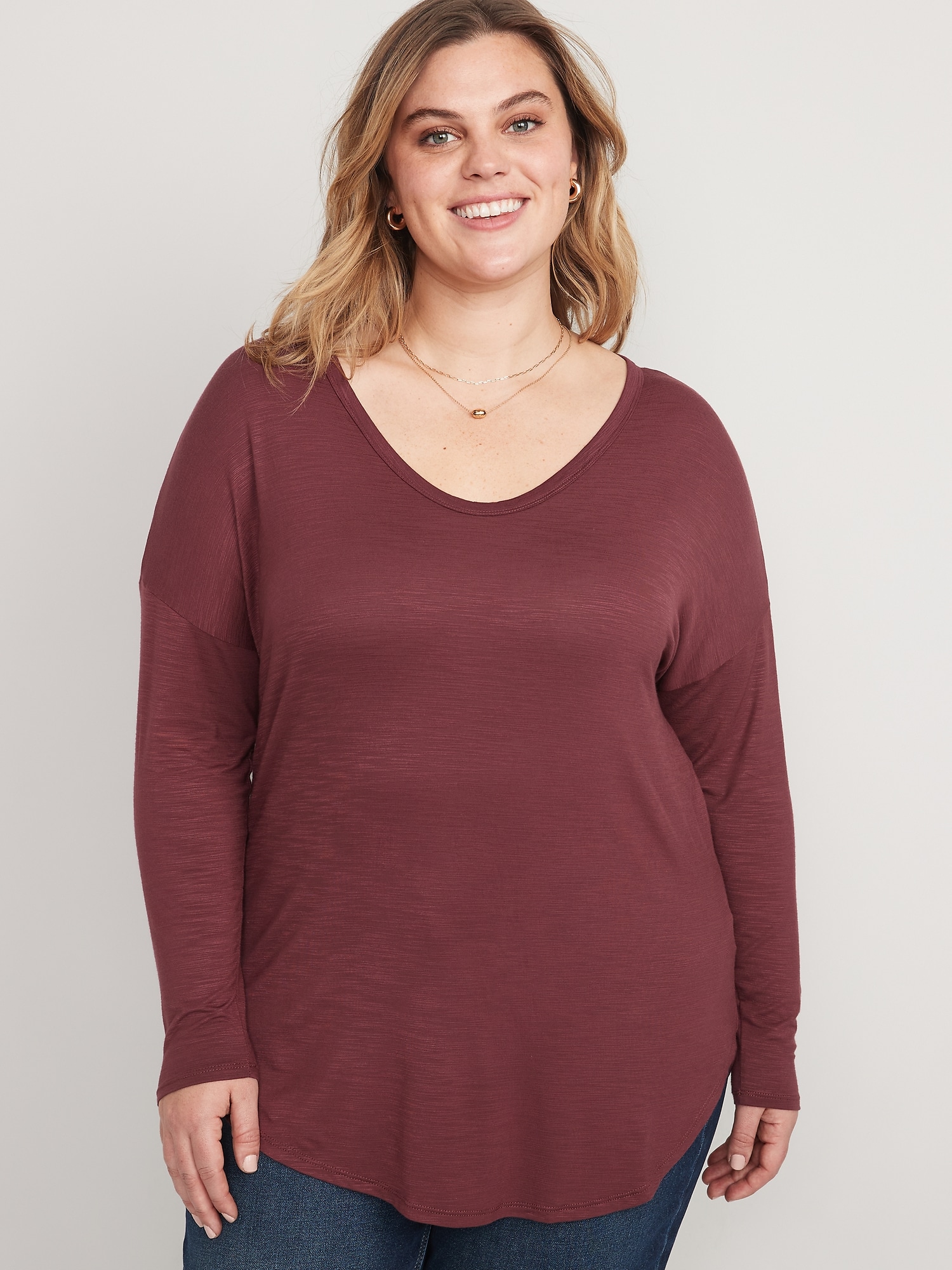 Luxe Long-Sleeve Voop-Neck Tunic T-Shirt | Old Navy