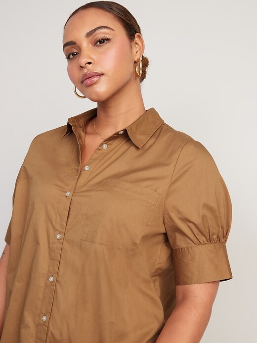 Image number 3 showing, Puff-Sleeve Cotton-Poplin Shirt Dress for Women
