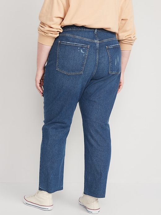 Image number 8 showing, High-Waisted Button-Fly Slouchy Straight Ripped Cut-Off Jeans