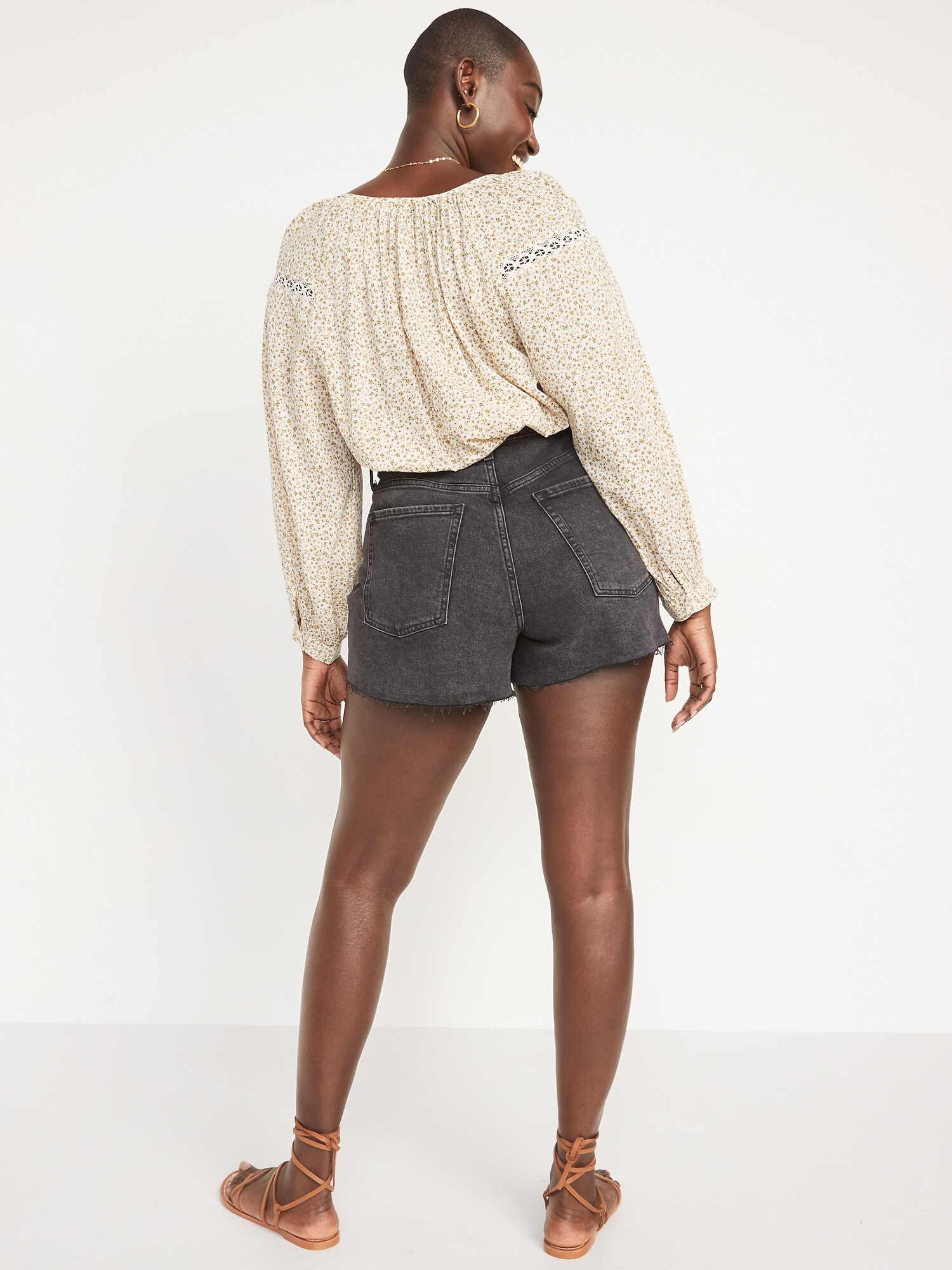 Higher HighWaisted ButtonFly SkyHi ALine Black CutOff Jean Shorts