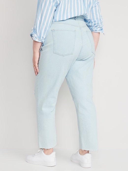 Image number 8 showing, Curvy Extra High-Waisted Button-Fly Straight Ripped Cut-Off Jeans