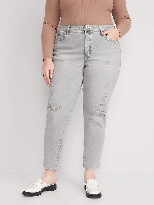 Image number 7 showing, Curvy High-Waisted Button-Fly OG Straight Ripped Gray Jeans for Women