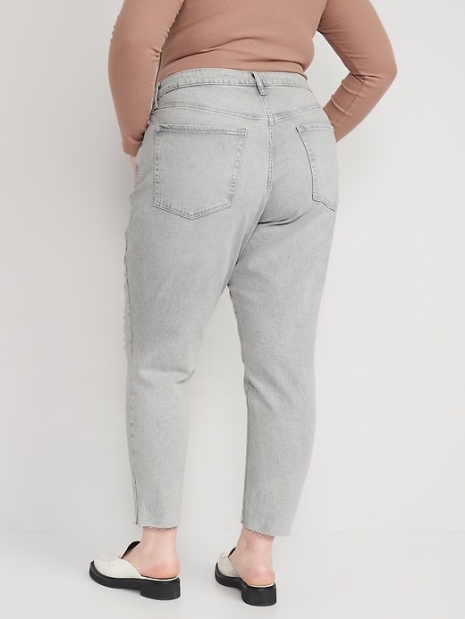 Image number 8 showing, Curvy High-Waisted Button-Fly OG Straight Ripped Gray Jeans for Women