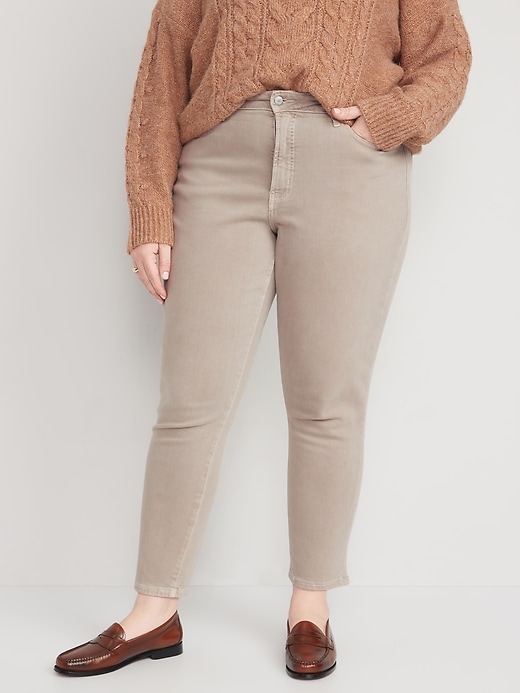 Image number 7 showing, Curvy High-Waisted O.G. Straight Beige Ankle Jeans for Women