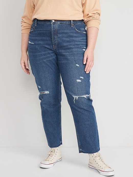 Image number 7 showing, High-Waisted Button-Fly Slouchy Straight Ripped Cut-Off Jeans