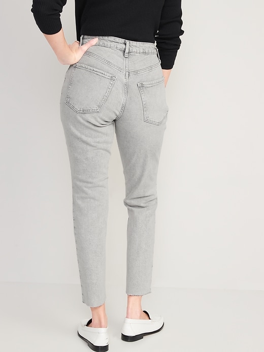 Image number 2 showing, Curvy High-Waisted Button-Fly OG Straight Ripped Gray Jeans for Women
