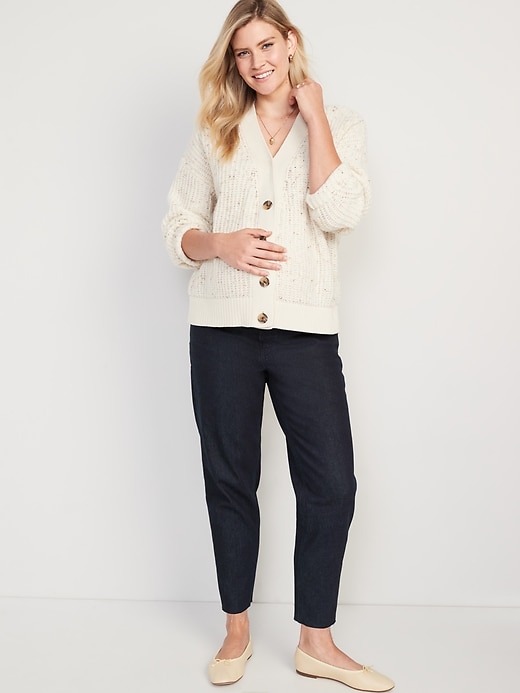 Image number 3 showing, Maternity Front Low Panel Slouchy Taper Cropped Non-Stretch Jeans
