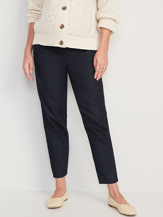 Image number 1 showing, Maternity Front Low Panel Slouchy Taper Cropped Non-Stretch Jeans