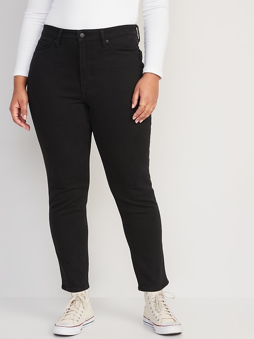Image number 5 showing, High-Waisted OG Straight Black-Wash Built-In Warm Ankle Jeans