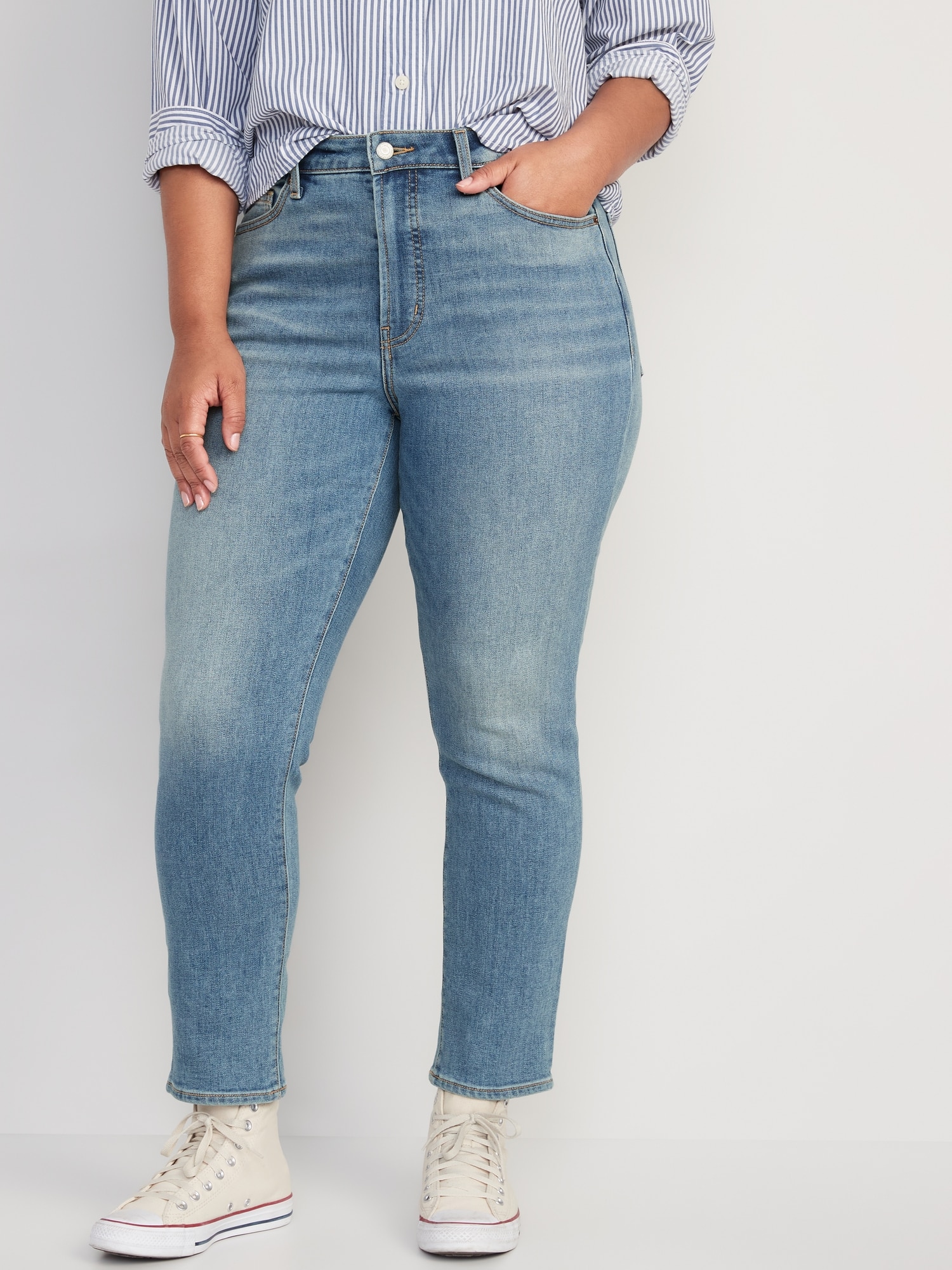 High-Waisted OG Straight Built-In Warm Ankle Jeans for Women | Old Navy