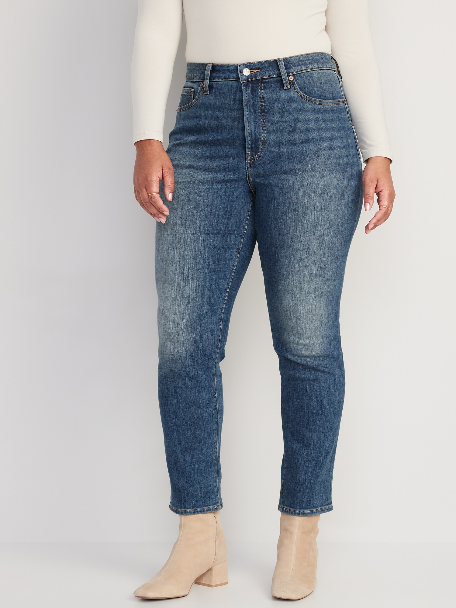 High-Waisted OG Straight Medium-Wash Built-In Warm Ankle Jeans for ...