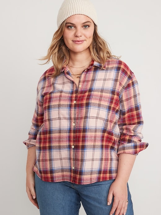 Image number 7 showing, Cropped Plaid Flannel Boyfriend Shirt