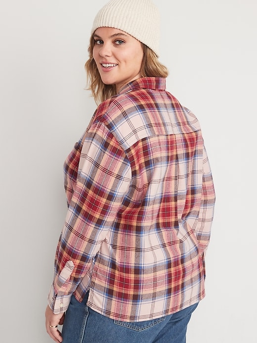 Image number 8 showing, Cropped Plaid Flannel Boyfriend Shirt