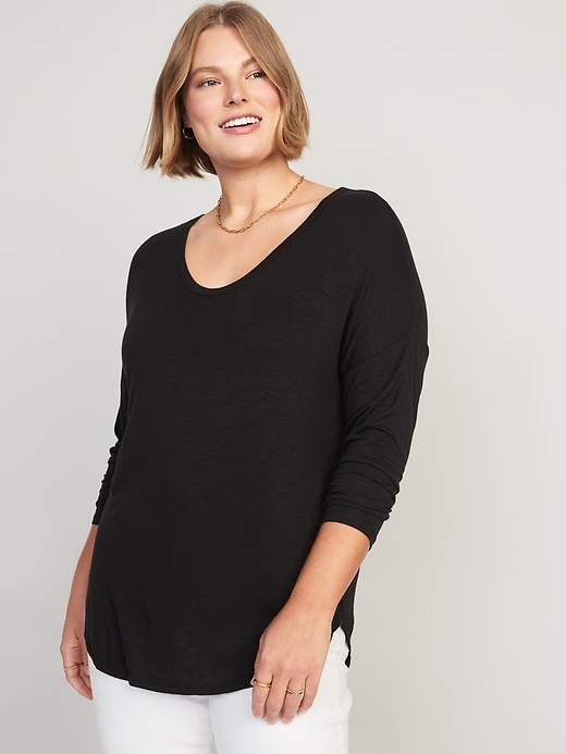 Image number 5 showing, Luxe Long-Sleeve Voop-Neck Tunic T-Shirt for Women