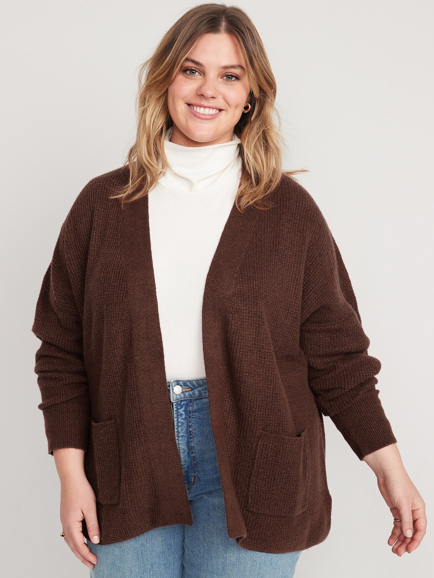 Waffle-Knit Open-Front Cardigan for Women | Old Navy