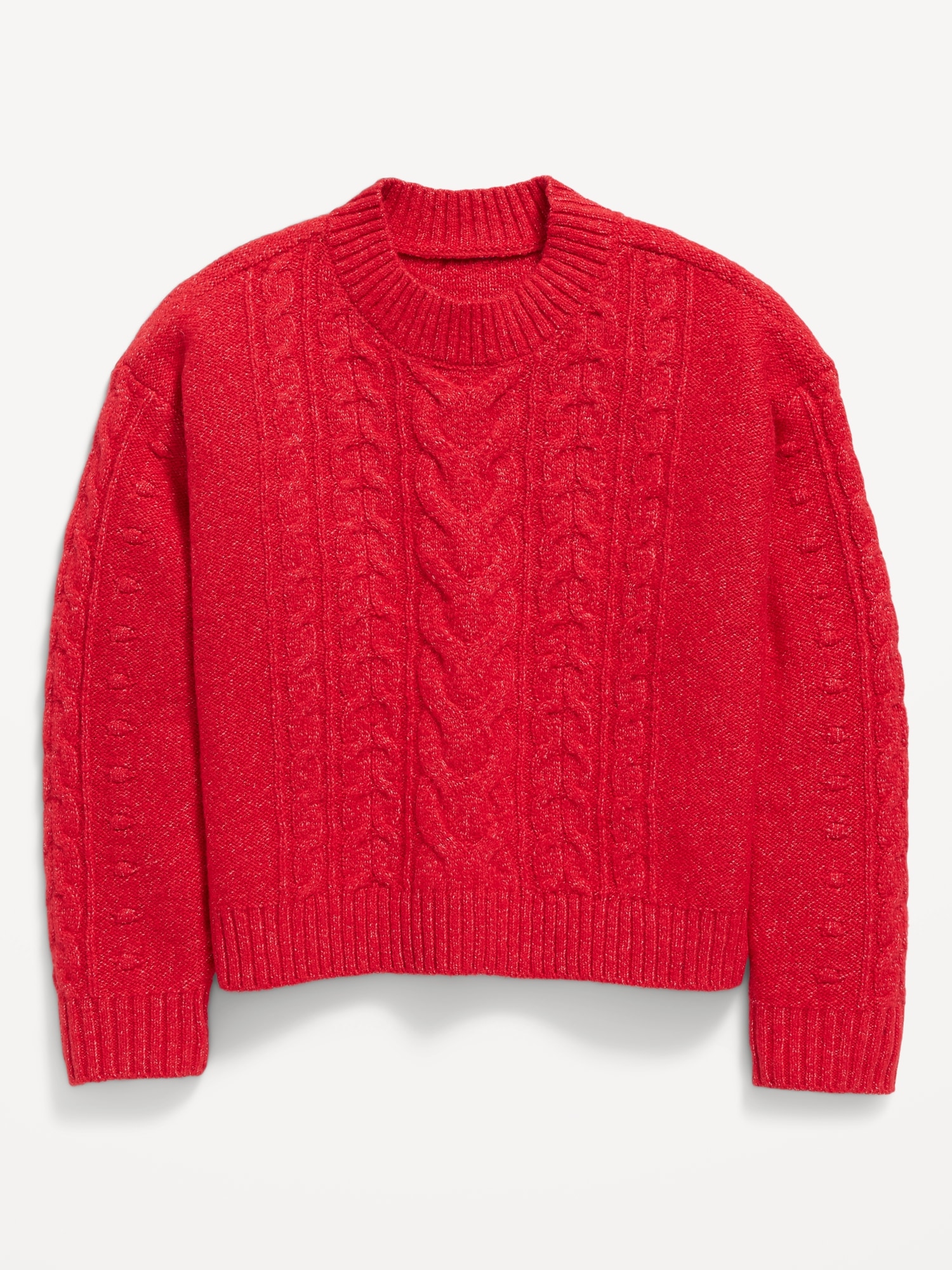 Old Navy Cozy Cable-Knit Mock-Neck Sweater for Girls red. 1