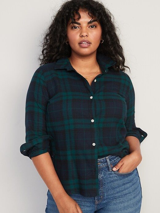 Old Navy, Tops, Old Navy Large Green Blue Plaid Flannel Womens Classic  Shirt