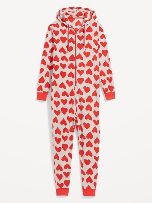 Image number 3 showing, Gender-Neutral Matching Print Microfleece One-Piece Pajamas for Adults