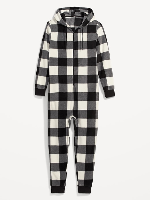 Image number 4 showing, Gender-Neutral Matching Print Microfleece One-Piece Pajamas for Adults