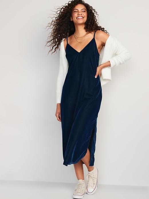Image number 1 showing, Velvet Midi Slip Dress for Women