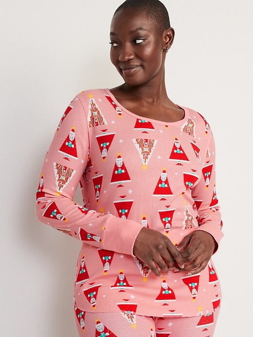 Image number 4 showing, Printed Thermal-Knit Long-Sleeve Pajama Top for Women