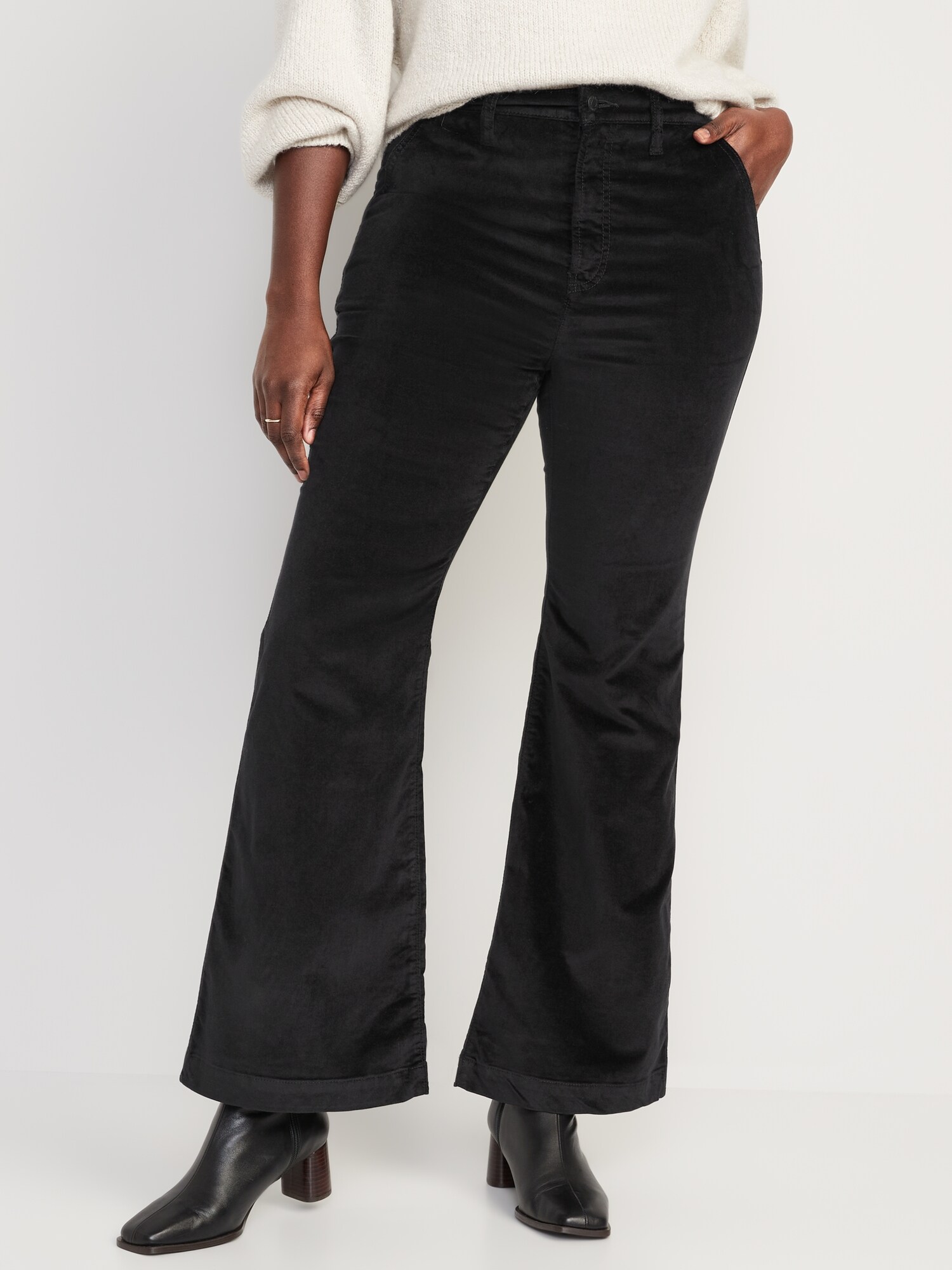 Extra High-Waisted Velvet Trouser Flare Pants for Women