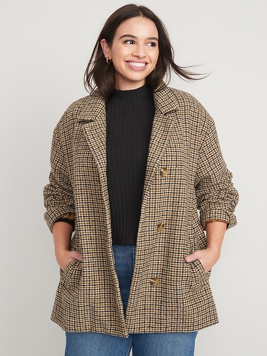 Image number 5 showing, Soft-Brushed Houndstooth Plaid Button-Front Car Coat for Women