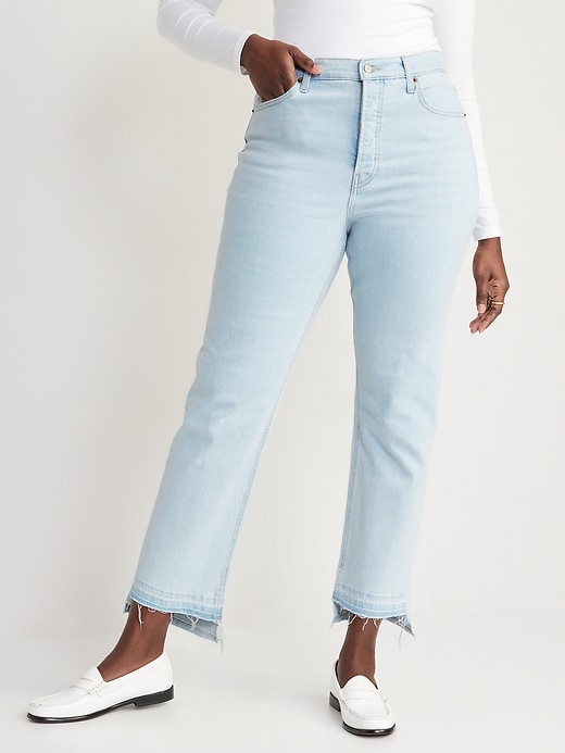 Image number 5 showing, Extra High-Waisted Button-Fly Sky-Hi Straight Cut-Off Jeans for Women