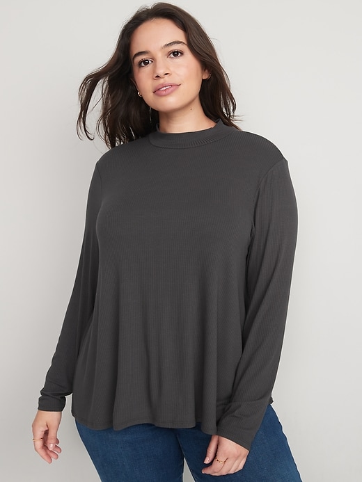 Image number 5 showing, Luxe Mock-Neck Rib-Knit Swing T-Shirt