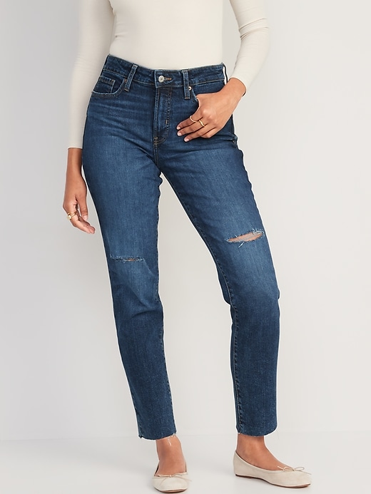 Image number 1 showing, High-Waisted O.G. Straight Ripped Cut-Off Jeans for Women