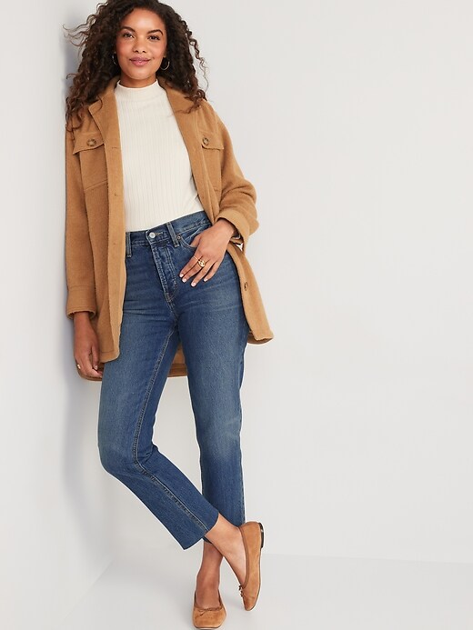 Image number 3 showing, Extra High-Waisted Button-Fly Sky-Hi Straight Cut-off Non-Stretch Jeans