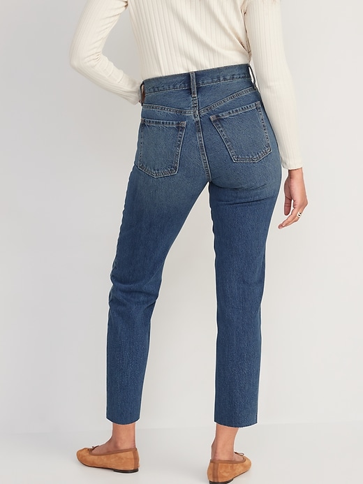 Image number 2 showing, Extra High-Waisted Button-Fly Sky-Hi Straight Cut-off Non-Stretch Jeans
