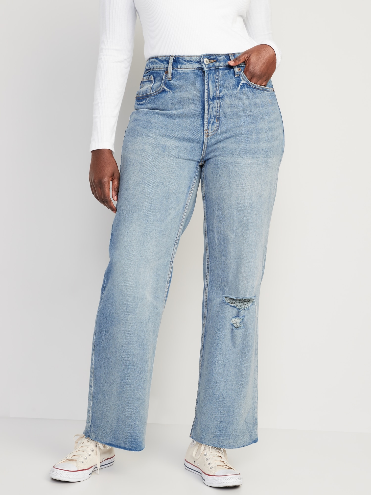 HIGH RISE WIDE LEG RIPPED JEANS