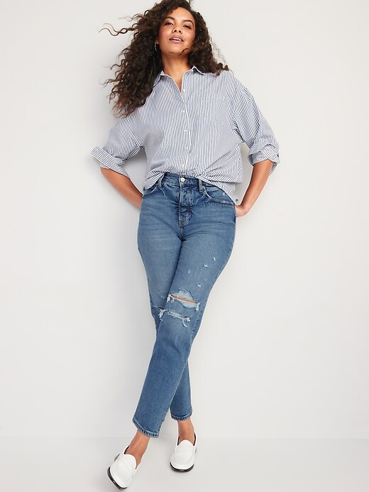 Image number 3 showing, Extra High-Waisted Button-Fly Sky-Hi Straight Ripped Jeans for Women