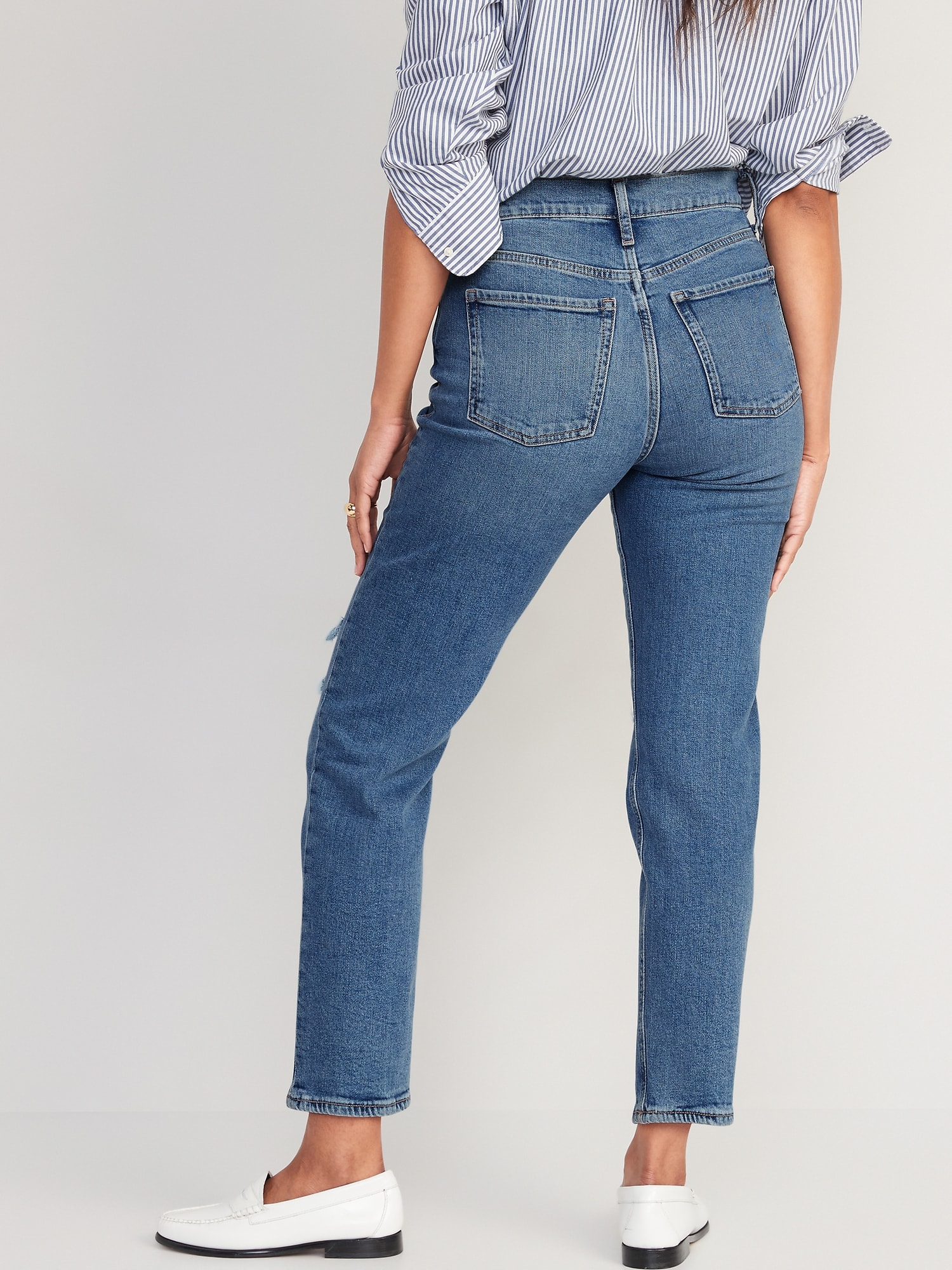 Extra High-Waisted Button-Fly Sky-Hi Straight Ripped Jeans for Women ...