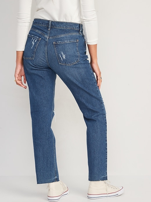 Image number 2 showing, High-Waisted Button-Fly Slouchy Straight Ripped Cut-Off Jeans