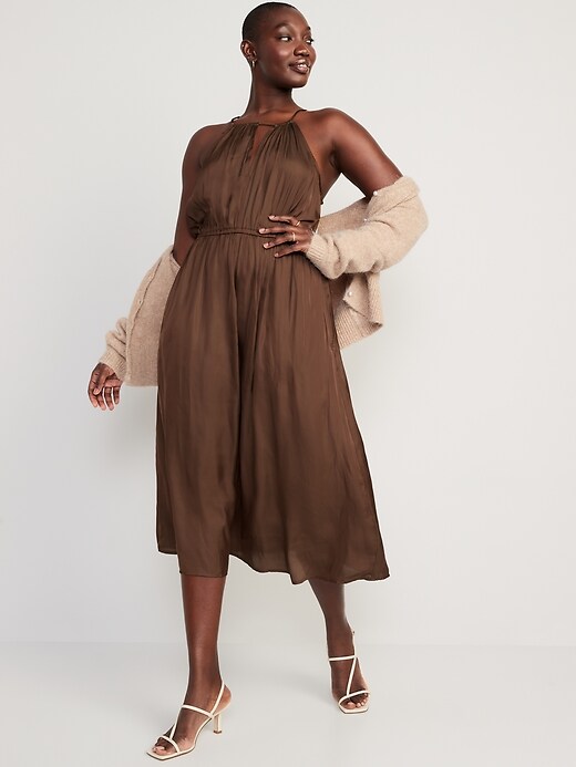 Waist-Defined Halter Satin Maxi Dress | Old Navy