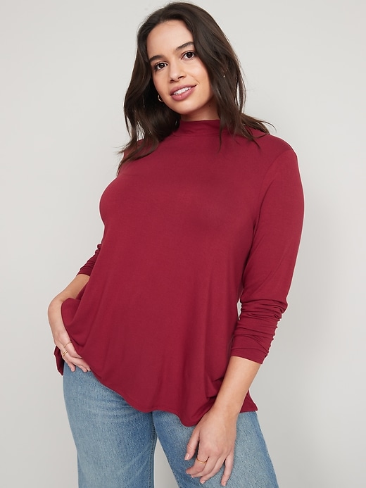 Image number 5 showing, Long-Sleeve Luxe Mock-Neck Swing T-Shirt for Women