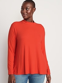 Long-Sleeve Luxe Mock-Neck Swing T-Shirt for Women