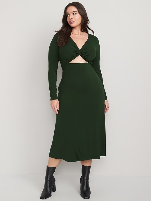 Fit & Flare Twist-Front Cutout Midi Dress | Old Navy Fit & Flare Twist-Front Cutout Midi Dress | Old Navy