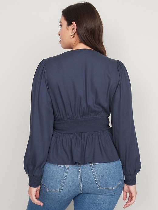 Image number 6 showing, Waist-Defined Smocked Tie-Front Blouse