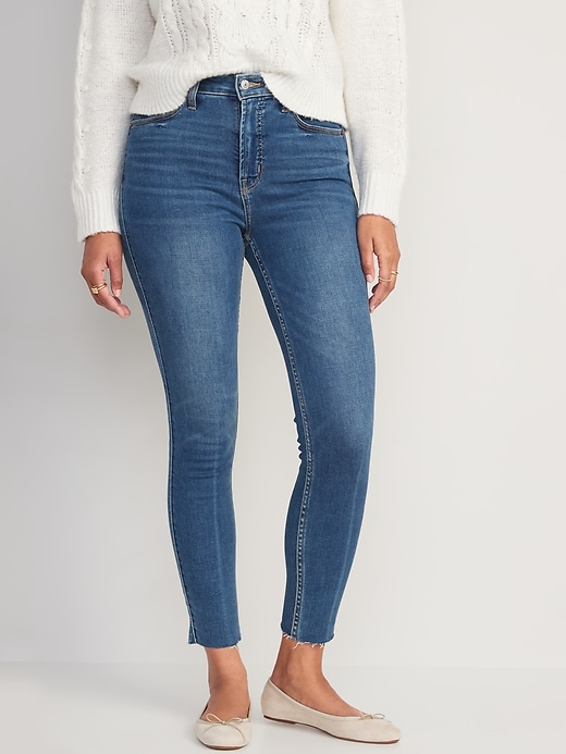 Image number 1 showing, Extra High-Waisted Rockstar 360° Stretch Super-Skinny Cut-Off Jeans for Women