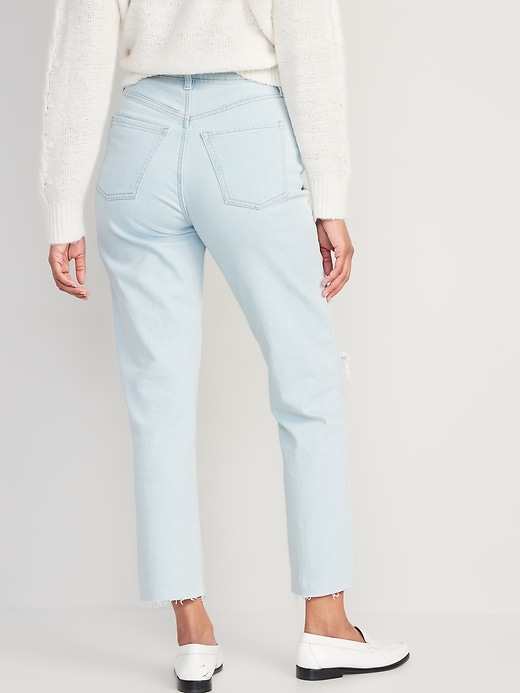 Image number 2 showing, Curvy Extra High-Waisted Button-Fly Straight Ripped Cut-Off Jeans
