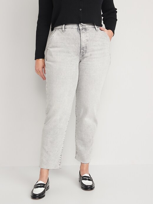 Image number 5 showing, Curvy Extra High-Waisted Sky-Hi Straight Pop-Color Cut-Off Workwear Jeans for Women