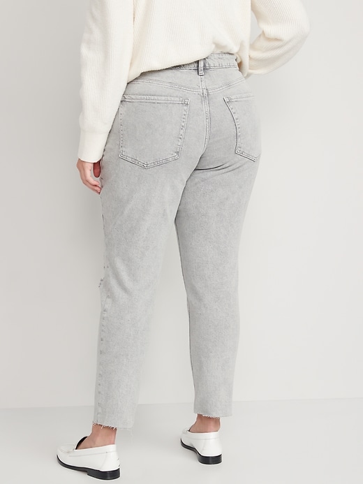 Image number 6 showing, Curvy High-Waisted Button-Fly OG Straight Ripped Gray Jeans for Women